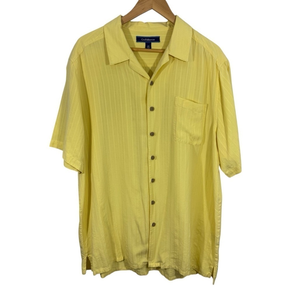 Croft&Barrow 100% Silk Short Sleeve Shirt Mens XLT Yellow Button Down Preppy GUC